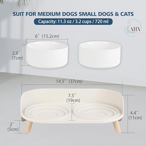 Elevated Ceramic Dog Bowl Set (White / Medium)