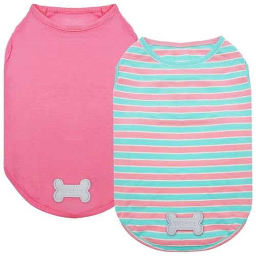 2Pack Cotton Dog Shirt for Small Dogs Soft Striped Tank Top (Large (13-19lbs) / 01# 2Pack (Pink+Striped))