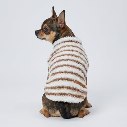 2 Pack Striped Fleece Dog Sweater (Medium / Brown-White)