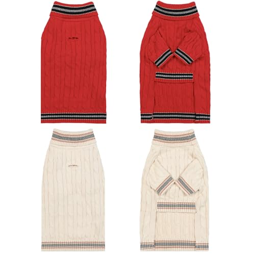 2Pack Small Medium Dog Sweater (Striped Red+Striped White / Medium)