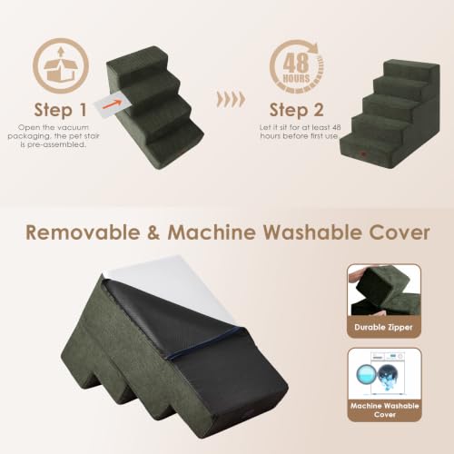 Dog Stairs for Bed 22.5" H (Military Green / Extra Wide 17.7" x 35" x 22.5")