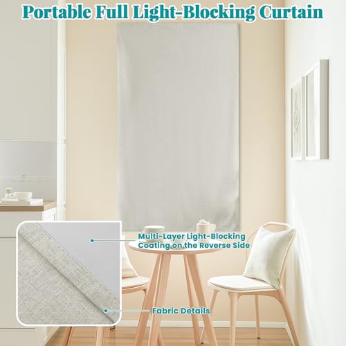 100% Blackout Magic Tape Stick On Curtains Window Shades Pull Down Blackout Window Cover No Drillng Self Adhesive Curtains No Rod Small Windows (35"W x 60"L (Pack of 1) / Light Beige)