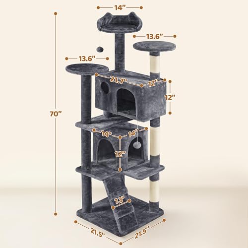 70in Multi Level Sturdy Cat Tree (Dark Gray / 70in)