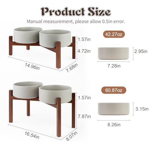 Raised Ceramic Dog Bowls Set with Non (42.27 Oz / Gray)