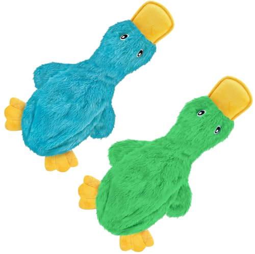 2-in-1 Stuffless Squeaky Dog Toy - 2 Crinkle Ducks, Large (Crinkle Duck (Light Green & Turquoise) / Large)