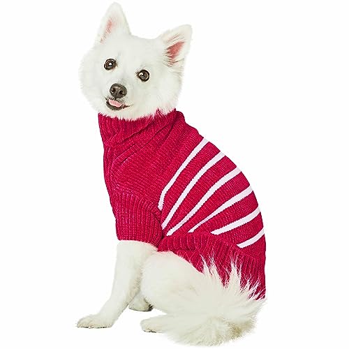 Cozy Soft Chenille Classy Striped Dog Sweater in Hot Pink (22 inch / Hot Pink)