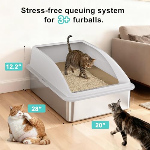 Stainless Steel Litter Box Extra Large for Big Cats and Multi (Silver Grey / XXX-Large)