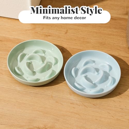Melamine Cat Slow Feeder Bowl (Green / 2"H)