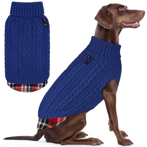 Dog Sweater for Large Dogs Turtleneck Thick Knit Pullover (3XL (60-80lbs) / 6# Blue)