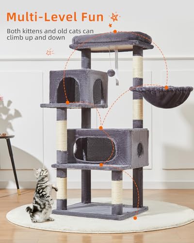 Cat Tree 49In Cat Tower for Indoor Cats Large Adult (Smoky Gray / 49.2 Inches)