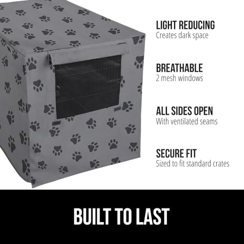 Dog Crate Covers (Gray Black Paw / 36" X 23" X 25")