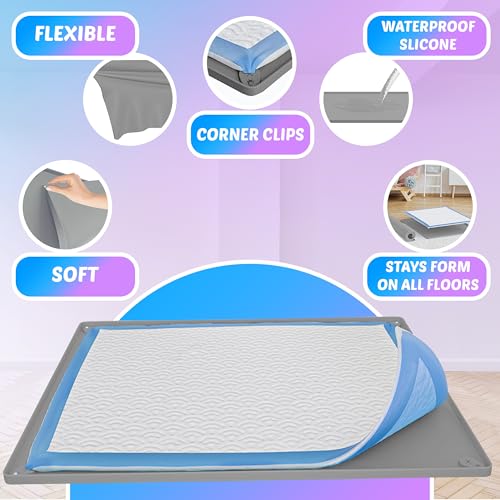Dog Pee Pad Holder Tray Fits for 28” x 34” Pee Pads (34 x 28 Inches / Light Grey)