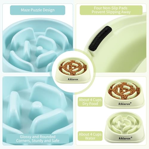 2 Pack Slow Feeder Dog Bowls for Large Dogs (Large / Green and Light Blue)