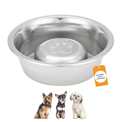 Stainless Steel Slow Feed Dog Bowl for Fast Eating Small Breeds (.75 Cup - Standard)