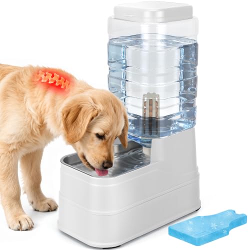 2.2 Gallon Pet Automatic Dog Water Dispenser Cat Gravity Waterer Feeder with Stainless Steel Bowl Large Capacity Puppy Feeding Raised Bowls with Filter (White / 8L(2.2 Gallon))