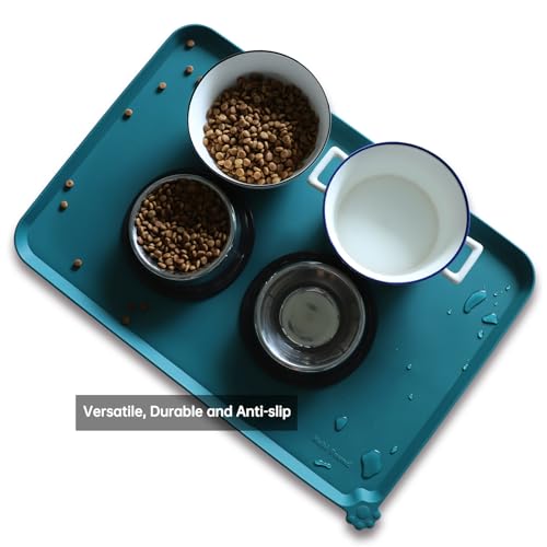 Large Silicone Pet Food Mats Tray (24" x 16" / Sicilian Ocean)