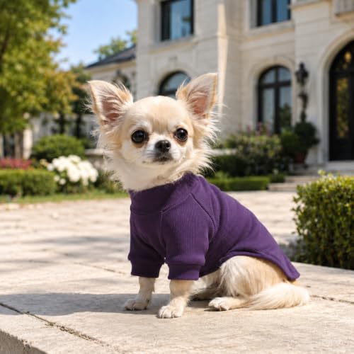 Ribbed Dog T Shirt Cotton Knitted Dog Sweaters for All Season Pet T (M (for Small Dog) / Purple)