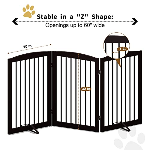 Freestanding Pet Gate for Dogs (32" Height-3 Panel / Dark Brown)