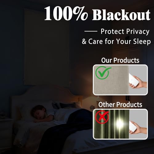 100% Blackout Self Adhesive Portable Curtains for Bedroom Easy to Install Window Thermal Lnsulated Kitchen Room Darkening Small Window Curtains (34"W x 80"L (Pack of 1) / Light Brown)