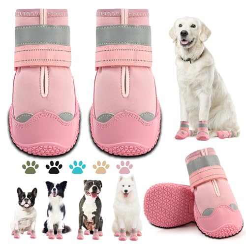 Dog Boots for Large Dogs (Pink / Width 2.36 Inch)