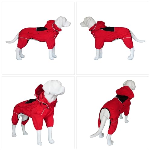 Fleece Lined Dog Raincoat with Removable Hood (Red-Fleeced / 4XL (Back 23.5"))
