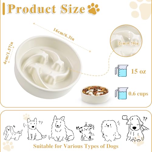 Ceramic Slow Feeder Dog Bowls (Beige-M)