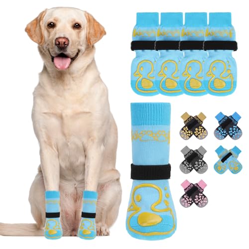 Dog Socks Shoes for Hot Pavement to Prevent Licking Paws (Blue Duck / Large (4 Pack))