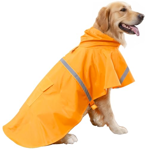 Dog Raincoats with Reflective Strip Hoodie (B2-Orange / 34C (120-140 lbs))