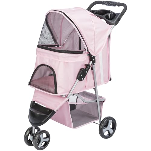 Foldable Pet Stroller for Cats and Dogs (Pink)