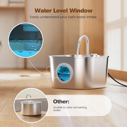 74oz Stainless Steel Cat Water Fountain with 8 Filters + 5 Sponges