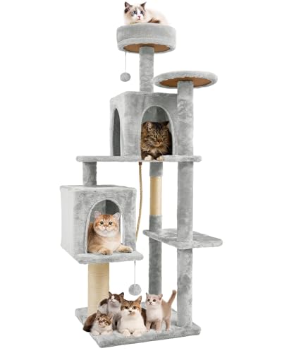 58.5inch Large Cat Tree Tower Condo for Indoor Cats (58.5in / Light Grey)