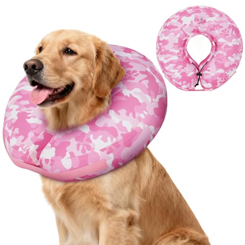 Inflatable Recovery Dog Cone Collar (Pink Camo / Medium (Neck:8''-10''))