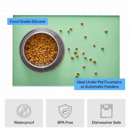 Dog Food Mat 100% Waterproof Silicone (Mint / 23"l X 15"w)