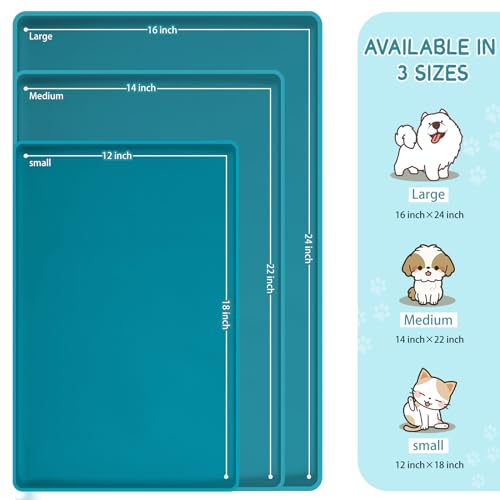 Silicone Cat & Dog Food Mat for Floors Waterproof (Teal / 18''×12'')