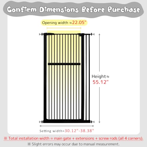 55.12" Extra Tall Pet Gate for Cat Dog 30.12" (55.12" H-black / 30.12"-38.38" W)