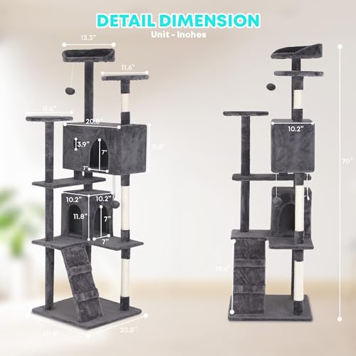 70" Cat Tree Tower (Light Gray)