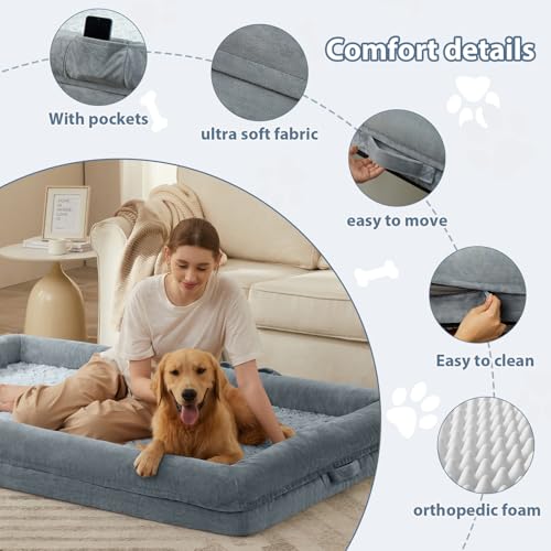 Human Dog Bed Orthopedic for Adult & Dogs Comfy Sleeping (Grey / Human (71x46x7.5in))