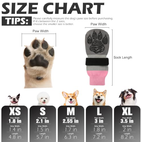 Non Slip Dog Socks for Hardwood Floors to Prevent Licking Paw S (Small(6 Pack) / Pink)