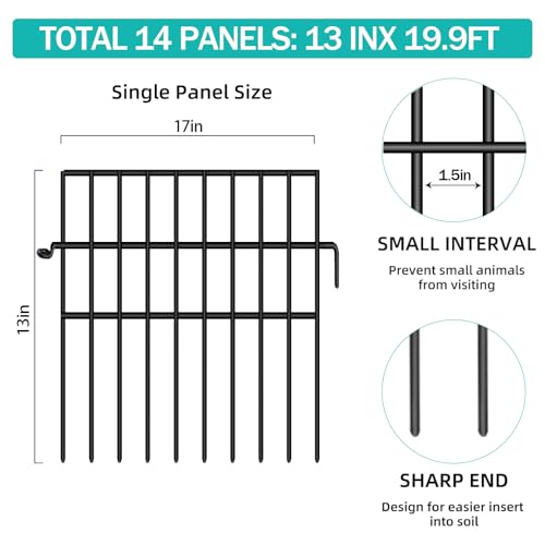 14 Panels Animal Barrier Fence (14 Panels-19.9ft(L)x13in(H) / Black)