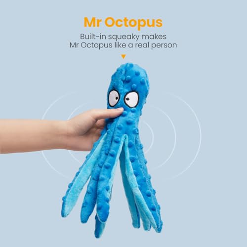 Squeaky Dog Toys No Stuffing Octopus Crinkle for Large Medium Small Dog (Octopus Purple & Blue)