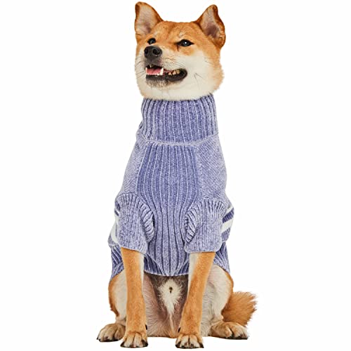 Cozy Soft Chenille Classy Striped Dog Sweater in Stonewash Blue (22 inch / Stonewash Blue)
