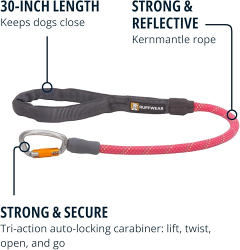 Knot-a-Long Dog Leash, 30-inch Short Rope Lead, Fireweed Pink (Pink / One Size)