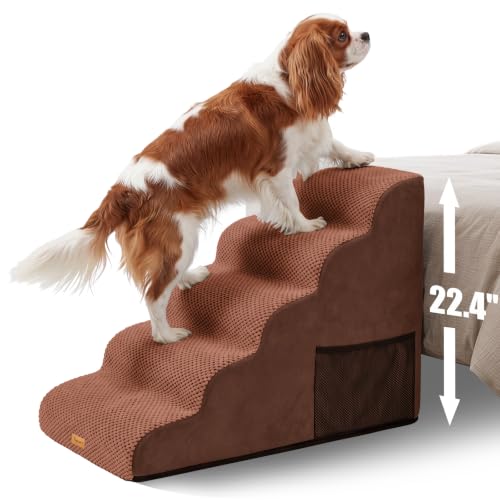 High Density Foam Dog Steps 5 Tiers (Brown / 33.1*15.7*22.5)