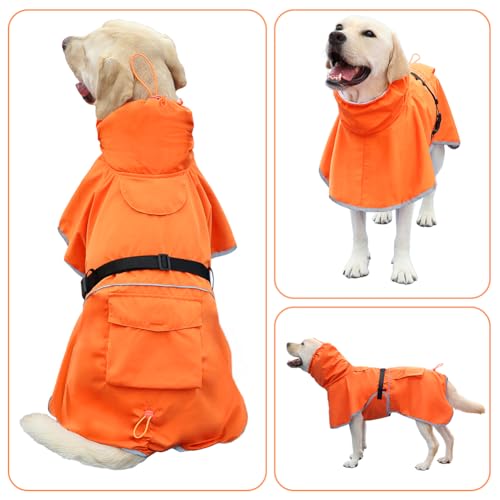 Dog Raincoat Waterproof Adjustable Rain Jacket Small Dogs Orange (Orange / 2XL-Fit for 21-24 pounds)