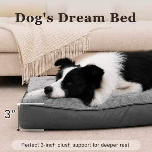 Large Plush Dog Bed for Crate with Washable Cover (35.0"L x 22.0"W x 3.0"Th / Grey)