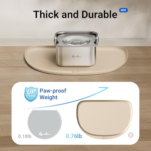 Cat Food Mat Silicone Waterproof Feeding Mat (18"L x 12.5"W / Almond)