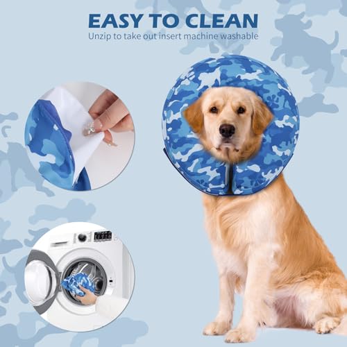 Inflatable Recovery Dog Cone Collar (Blue Camo / Large + (Neck:18''-20''))