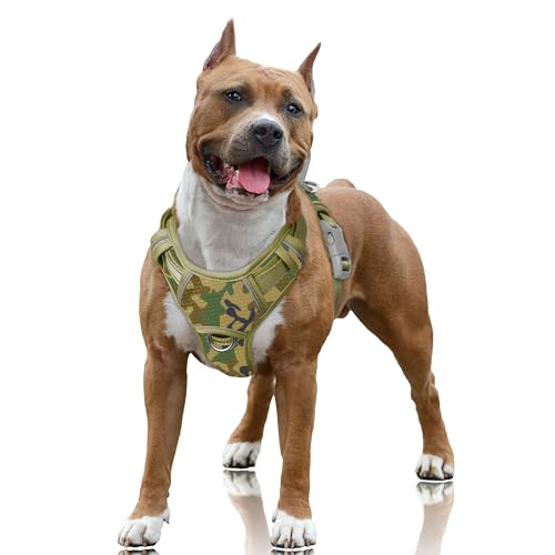 Dog Harness for Large Dogs No Pull Dog Vest ID Tag Pocket (Camo / Large)