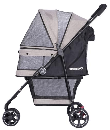 3 Wheel Dog Pet Cat Stroller Best Lightweight Foldable Compact Portable Jogger All Terrain Travel Pet Gear Puppy Kitty Stroller for up to 30lbs Medium Small Dogs and Cats (Light khaki)