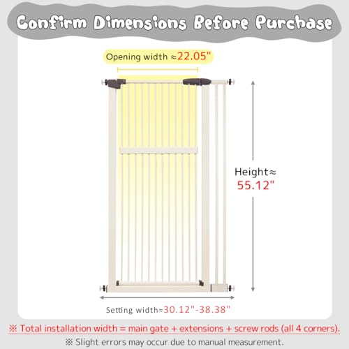 55.12" Extra Tall Pet Gate for Cat Dog 30.12" (55.12" H-cream / 30.12"-38.38" W)